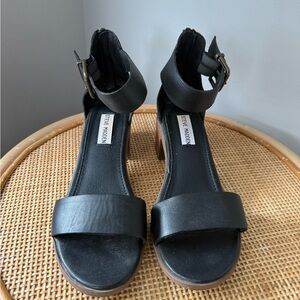 Steve Madden Black Ankle-Strap Block Heel Sandals